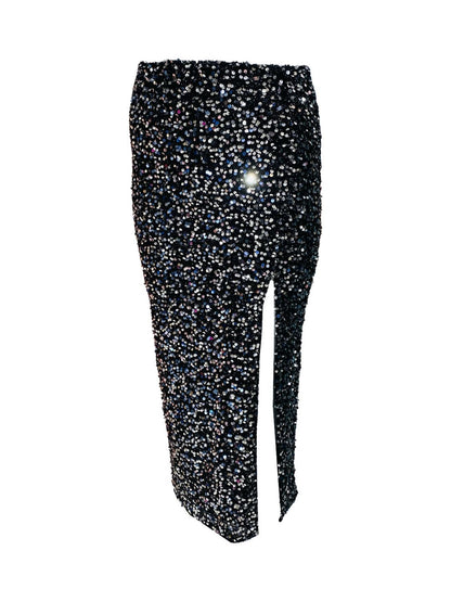 Gonna Lunga Base Nera Pailettes Argento