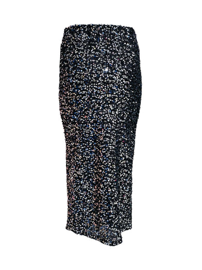 Gonna Lunga Base Nera Pailettes Argento