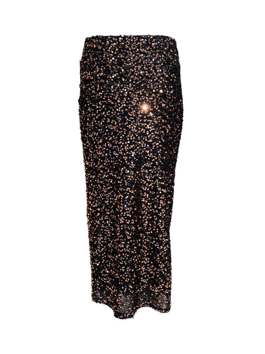 Gonna Lunga Base Nera Pailettes Oro rosa