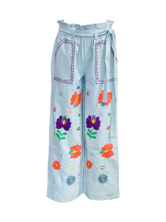 Pantalone Jeans Azzurro Chiaro Ricamato – Stile Boho Chic