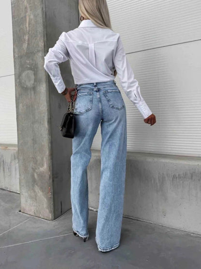 Jeans Wide Leg Elasticizzati Vita Alta Azzurro EB106 ✨