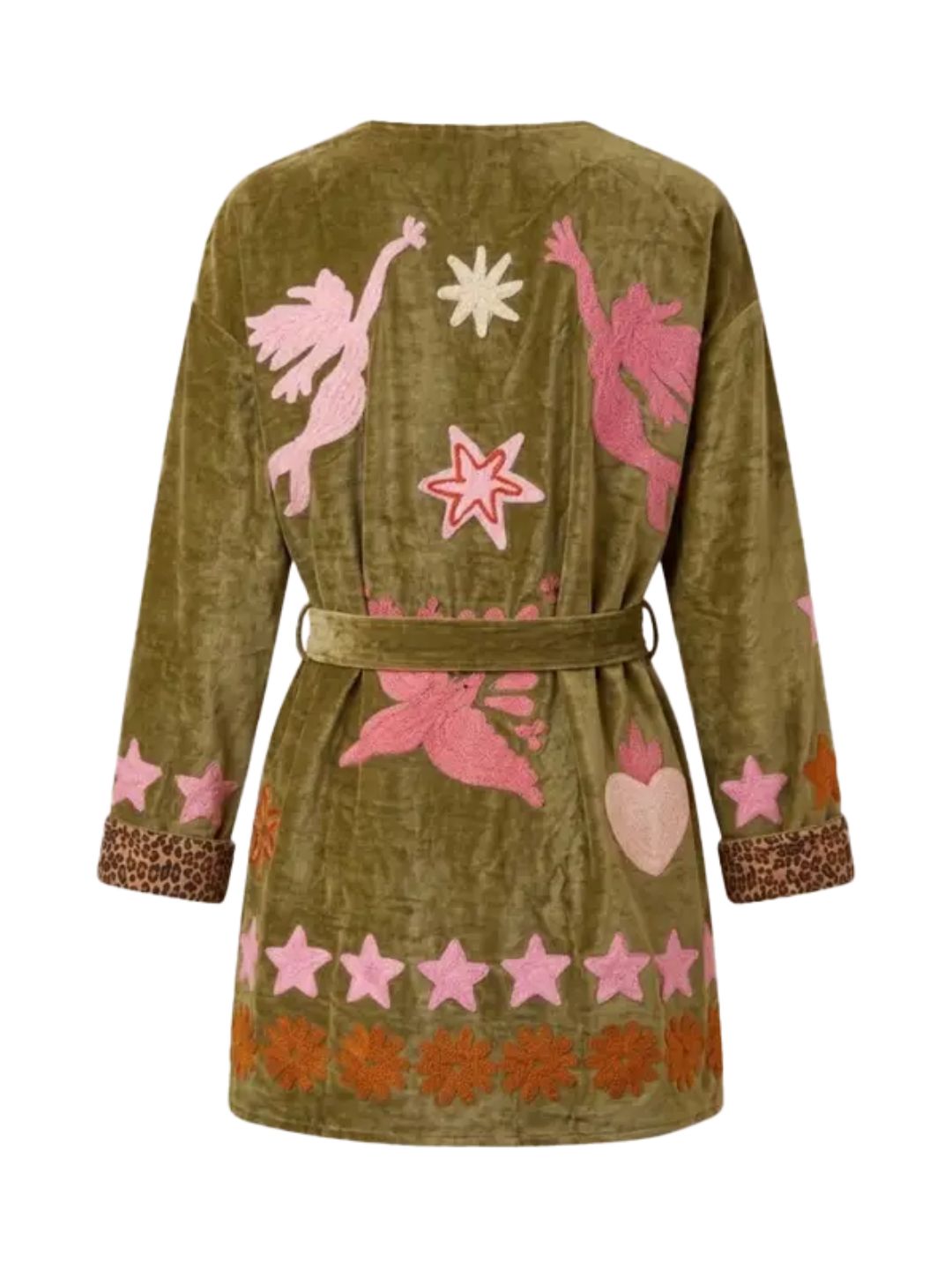 Kimono Suzani in velluto Medio-Lungo Verde
