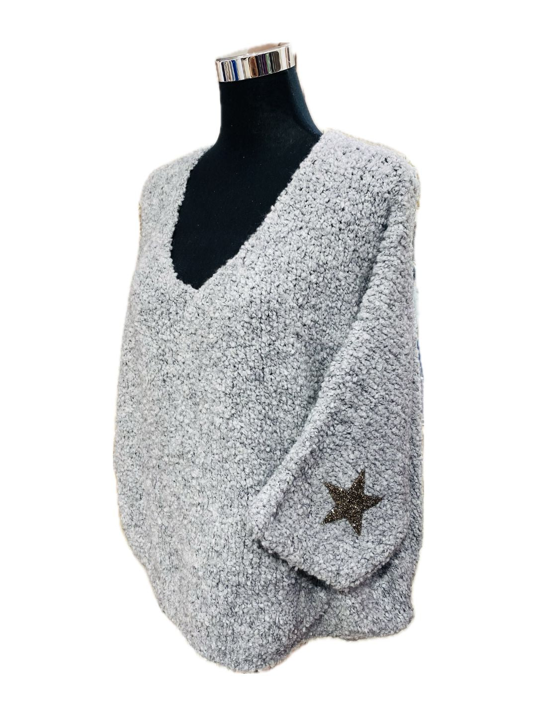 MAGLIONE MORBIDISSIMO GRIGIO CON STELLE