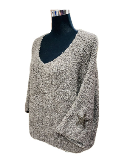 MAGLIONE MORBIDISSIMO GRIGIO FUMO DI LONDRA CON STELLE