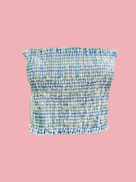 MINI TOP Punto Smock vichy Bicolore Verde e Azzurro Ribes of LOVE