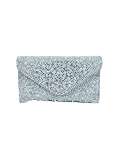 POCHETTE A MANO ARGENTO CON PERLE BIANCHE 6038