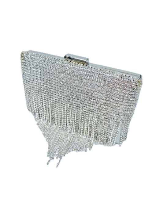 POCHETTE CLUTCH RETTANGOLARE FRANGE STRASS ARGENTO 2329