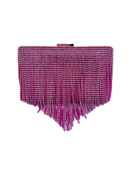 POCHETTE CLUTCH RETTANGOLARE FRANGE STRASS FUCSIA 2329