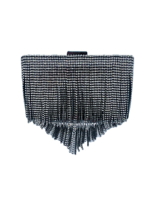 POCHETTE CLUTCH RETTANGOLARE FRANGE STRASS NERA 2329