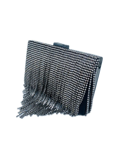 POCHETTE CLUTCH RETTANGOLARE FRANGE STRASS NERA 2329