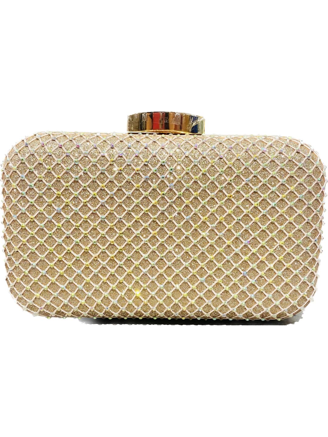 POCHETTE CLUTCH RETTANGOLARE RETE STRASS ORO ROSA 398