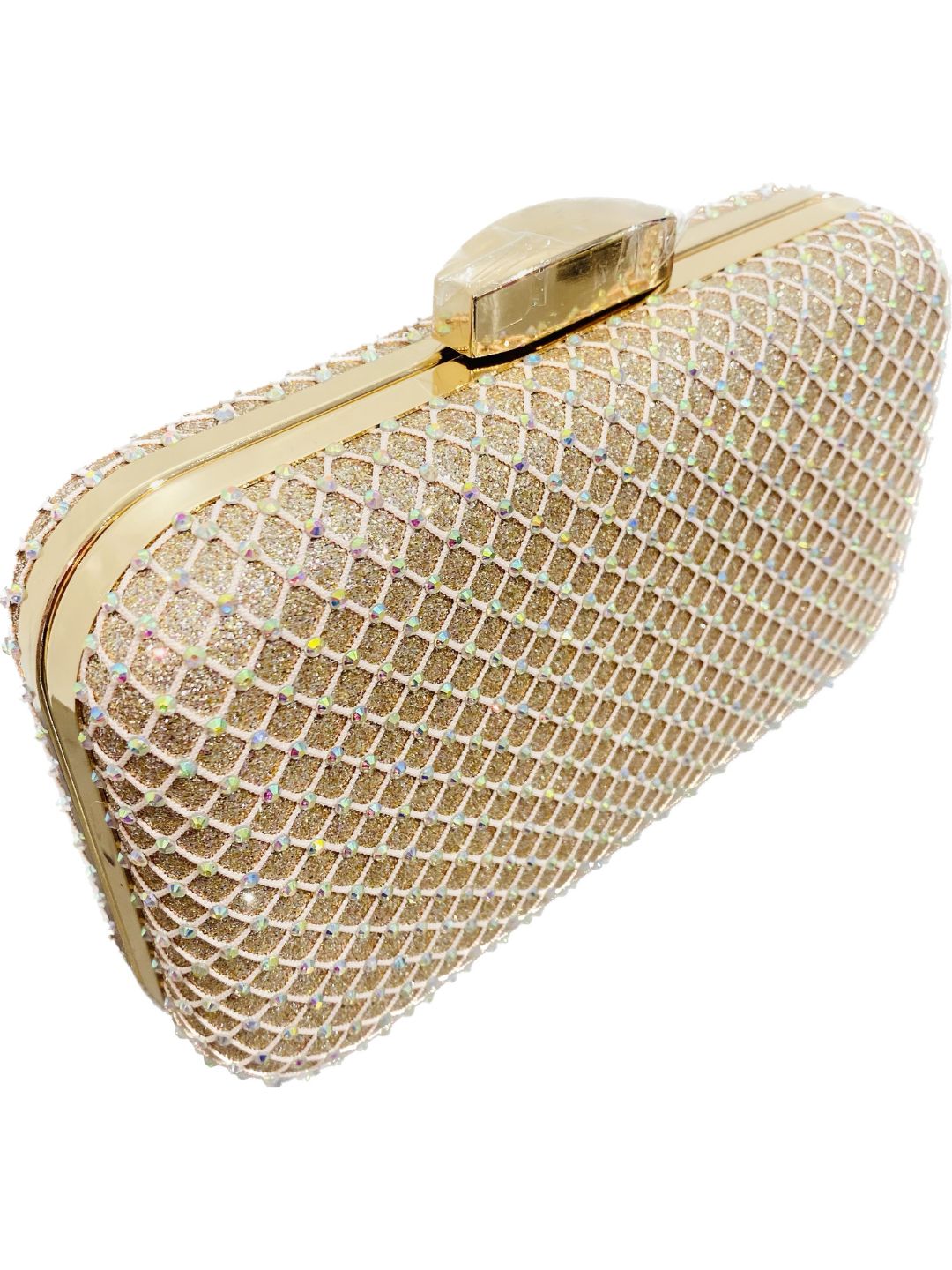 POCHETTE CLUTCH RETTANGOLARE RETE STRASS ORO ROSA 398