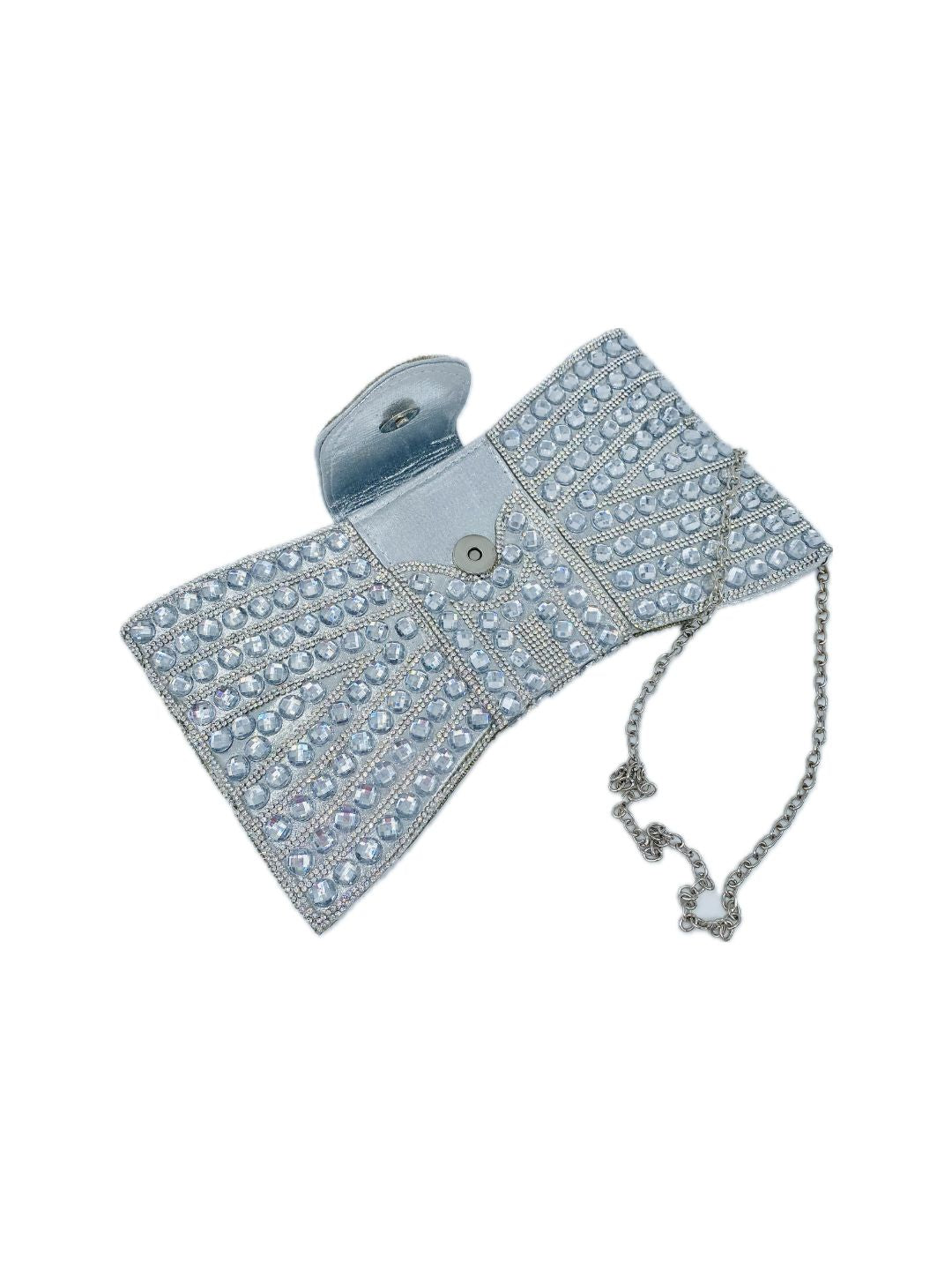 POCHETTE FIOCCO STRASS A MANO ARGENTO 2487