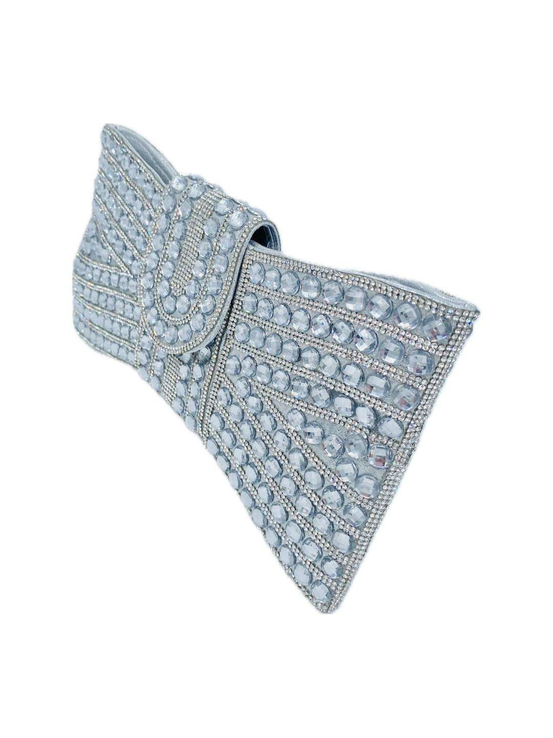 POCHETTE FIOCCO STRASS A MANO ARGENTO 2487