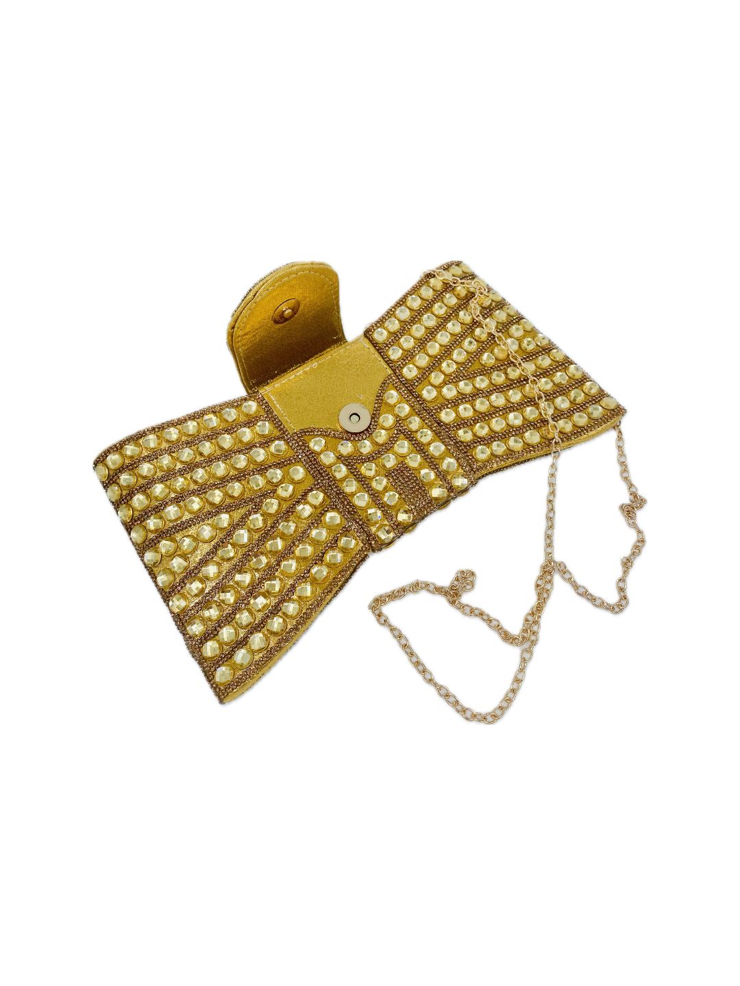 POCHETTE FIOCCO STRASS A MANO ORO 2487