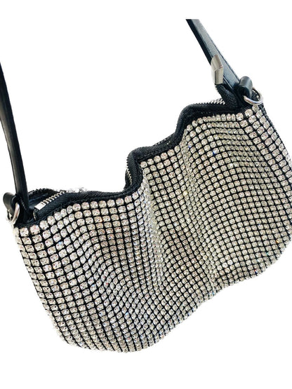 POCHETTE PIATTA MEZZA LUNA NERA STRASS 4602