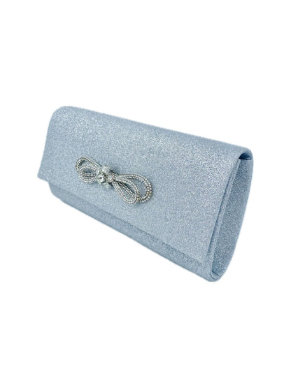 POCHETTE RETTANGOLARE GLITTER FIOCCO ARGENTO 2342