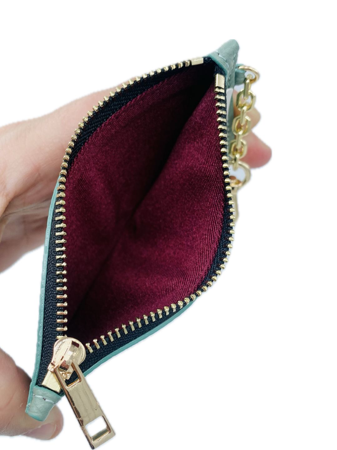 Portacarte con Moschettone in Pelle Menta Chiaro 135