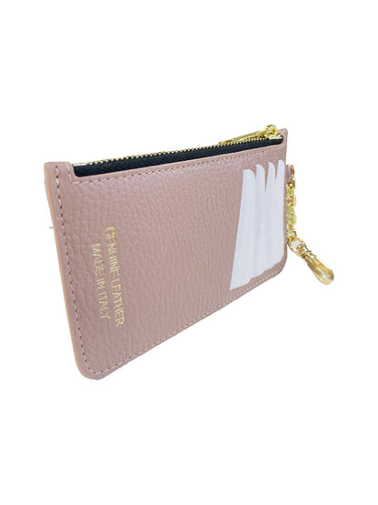 PORTACARTE CON MOSCHETTONE IN PELLE ROSA CHIARO 135