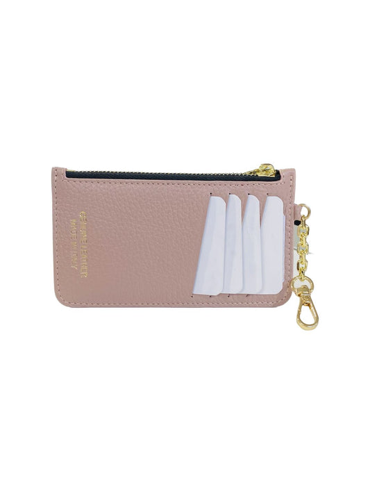 PORTACARTE CON MOSCHETTONE IN PELLE ROSA CHIARO 135