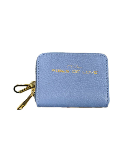 PORTACARTE CON ZIP IN PELLE CELESTE