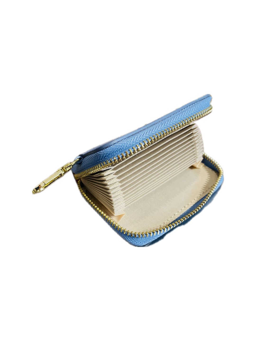 PORTACARTE CON ZIP IN PELLE CELESTE