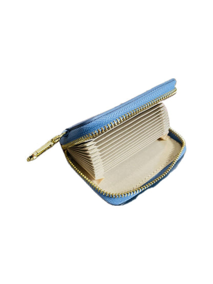 PORTACARTE CON ZIP IN PELLE CELESTE