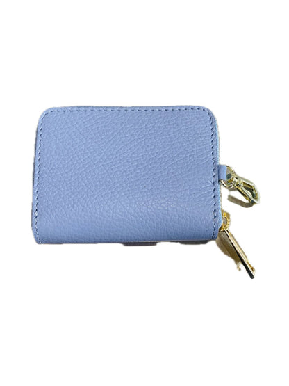 PORTACARTE CON ZIP IN PELLE CELESTE