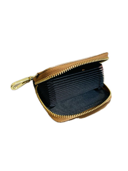 PORTACARTE CON ZIP IN PELLE TABACCO