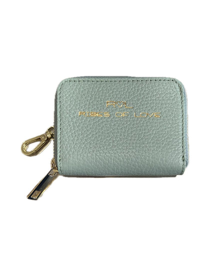 PORTACARTE CON ZIP IN PELLE VERDE ACQUA