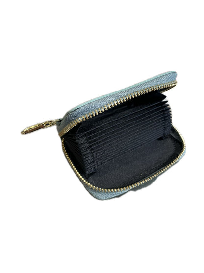 PORTACARTE CON ZIP IN PELLE VERDE ACQUA