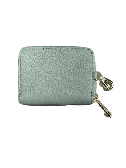 PORTACARTE CON ZIP IN PELLE VERDE ACQUA