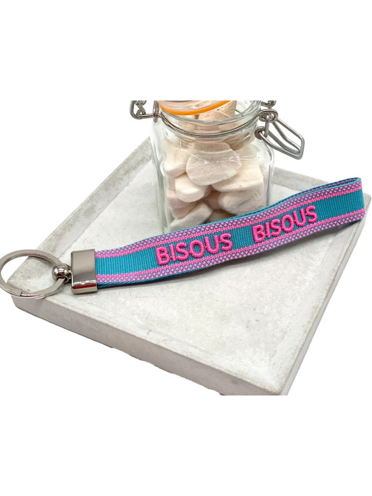 Portachiavi "BISOUS BISOUS" Turchese e Fucsia