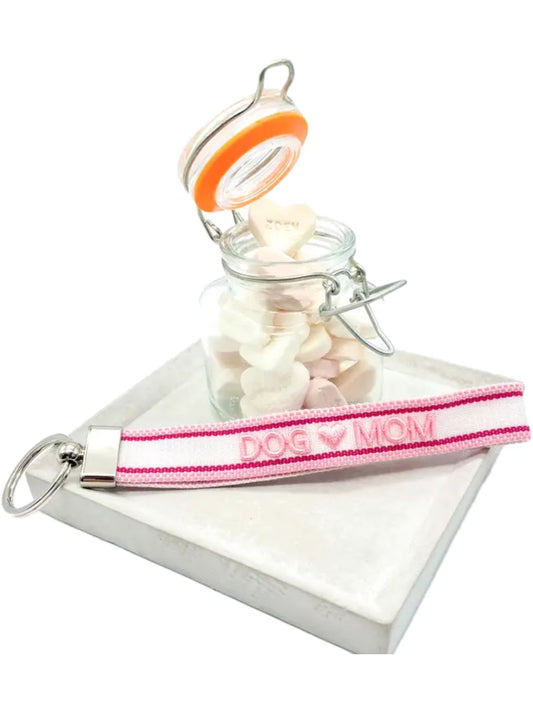 Portachiavi "DOG MOM" Panna e Rosa