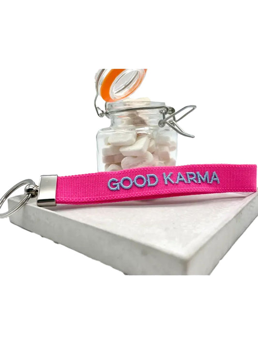 Portachiavi "GOOD KARMA" Fucsia e Azzurro