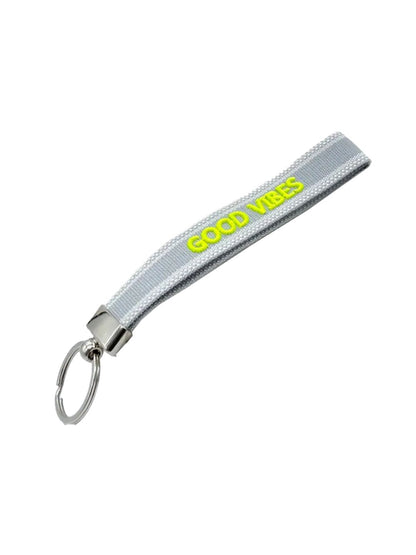 Portachiavi "GOOD VIBES" Grigio perla e Giallo Fluo