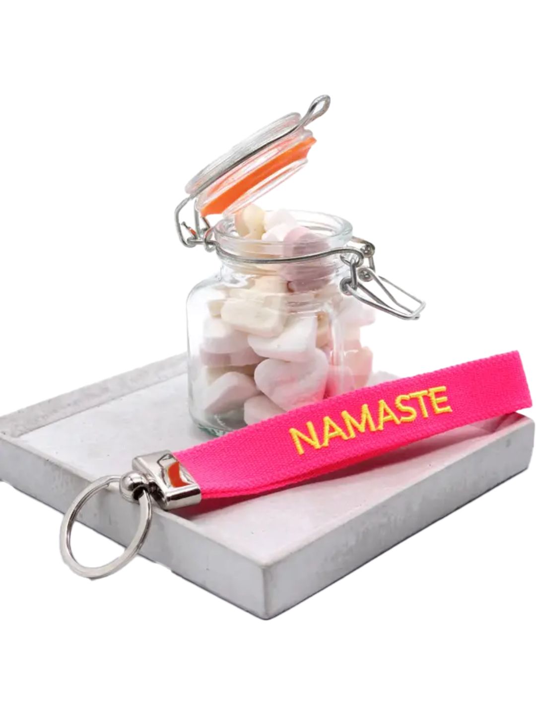 Portachiavi "NAMASTE" Rosa Fluo e Giallo Fluo