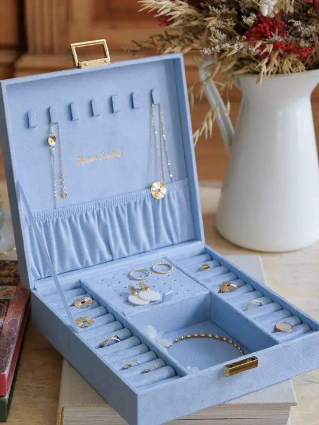 Portagioie Anne in velluto Azzurro Cielo
