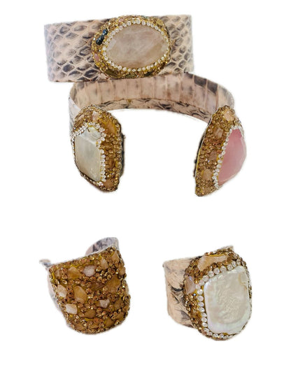 Set Bijoux Pitone ROSA chiaro+pietra quarzo rosa/perla di fiume