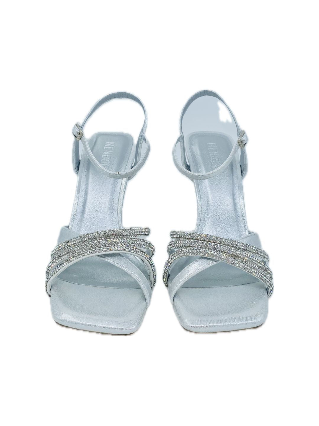 SILVER 25668 CROSSED BAND METAL AND RHINESTONE SANDAL