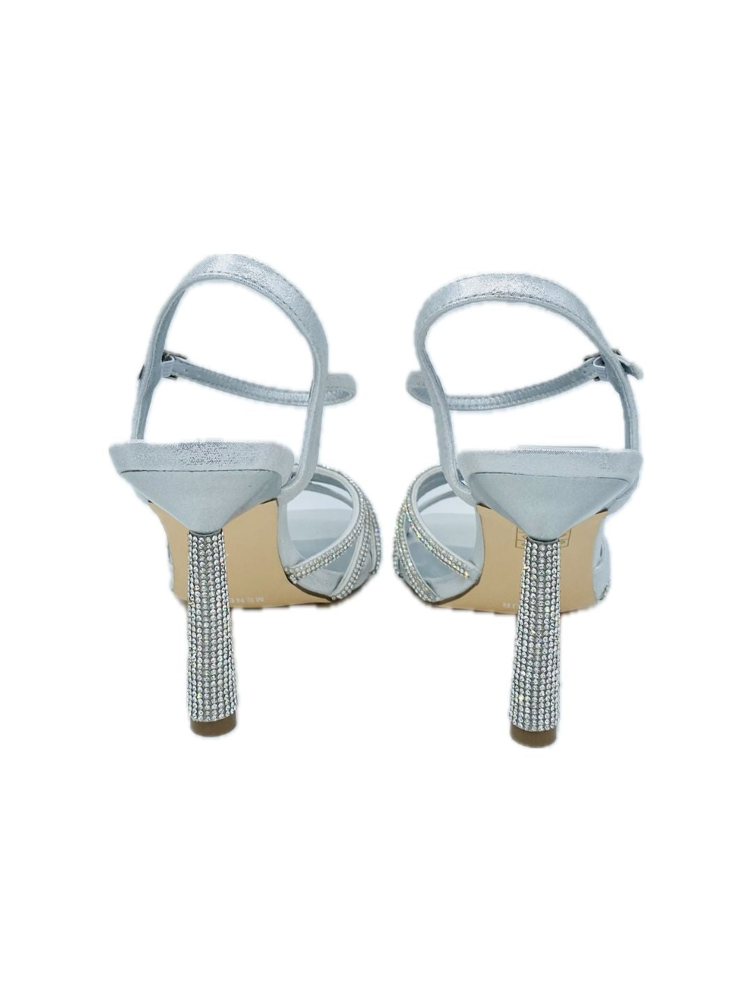SILVER 25668 CROSSED BAND METAL AND RHINESTONE SANDAL