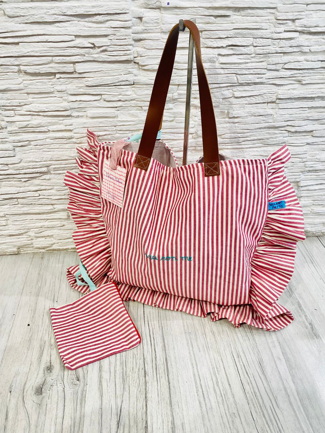 SHOPPING BAG CON BORDO VOLANTS " VIA CON ME"