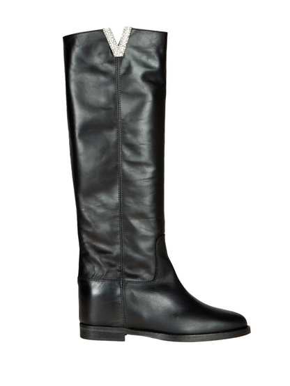 VIA ROMA 15 STIVALE PELLE NERA V STRASS MALIBU' 3651