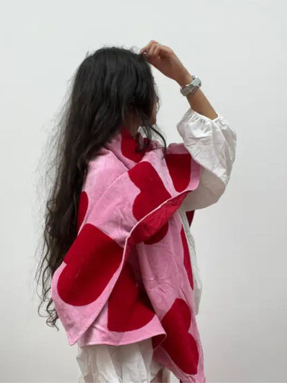 Scialle Tout in Velluto Ricamata a Mano Rosa
