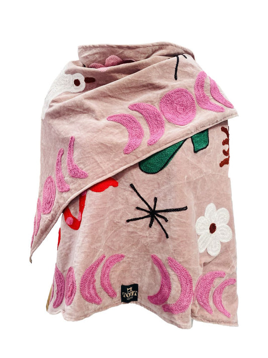 Scialle Tout in Velluto Suzani Rosa Chiaro