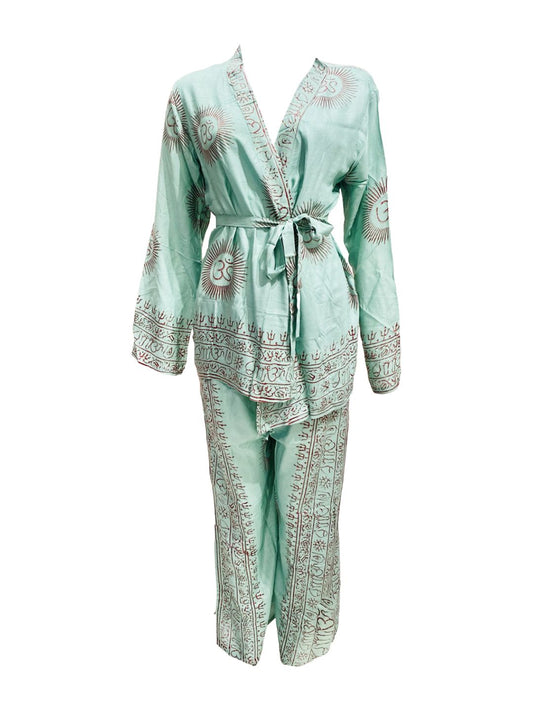 Set kimono e pantalone OM collection Verde acqua