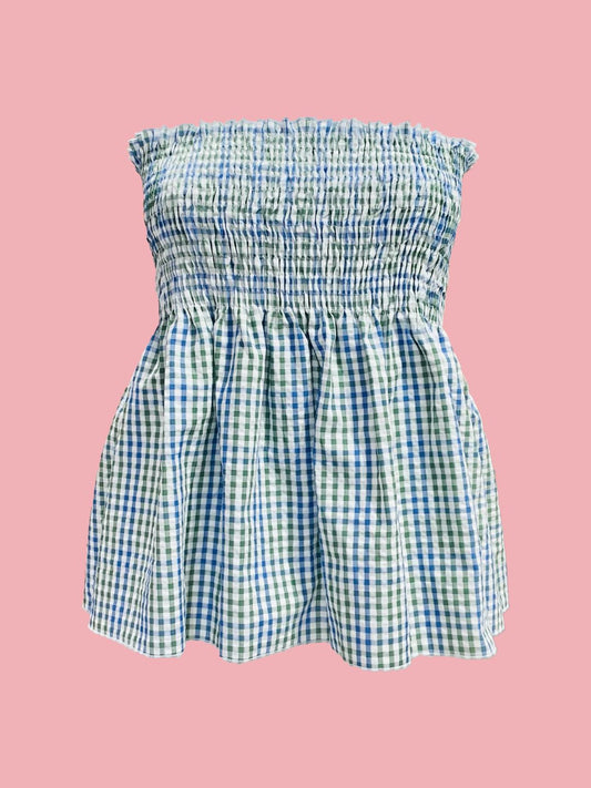 TOP Vichy Punto Smock Galetta Bicolore Verde e Azzurro Ribes of LOVE