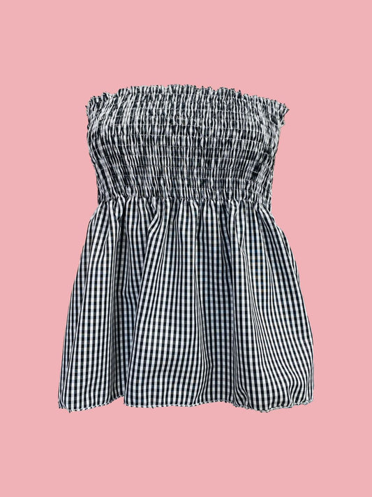 TOP Vichy Punto Smock Galetta Nero Ribes of LOVE