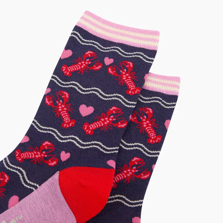 CALZINI IN BAMBÙ blu navy aragoste e cuori 4461LOBSNB