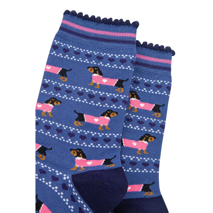 CALZINI IN BAMBÙ blu motivo Fair Isle Bassotto 4462DACHDB